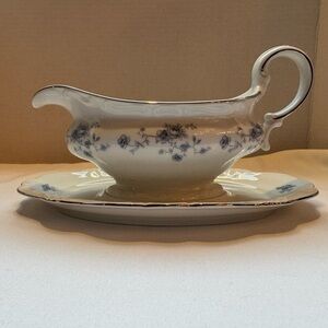 Johann Haviland Bavaria Germany Blue Floral Gravy Boat + Underplate Vintage